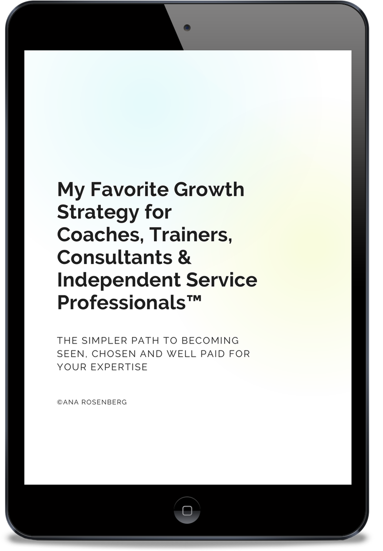 My Favorite Business Growth Strategy by Ana Rosenberg shown on a tablet